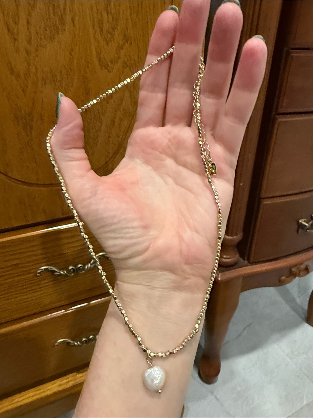 Park Lane Gold Beaded Necklace with White Pearl Drop